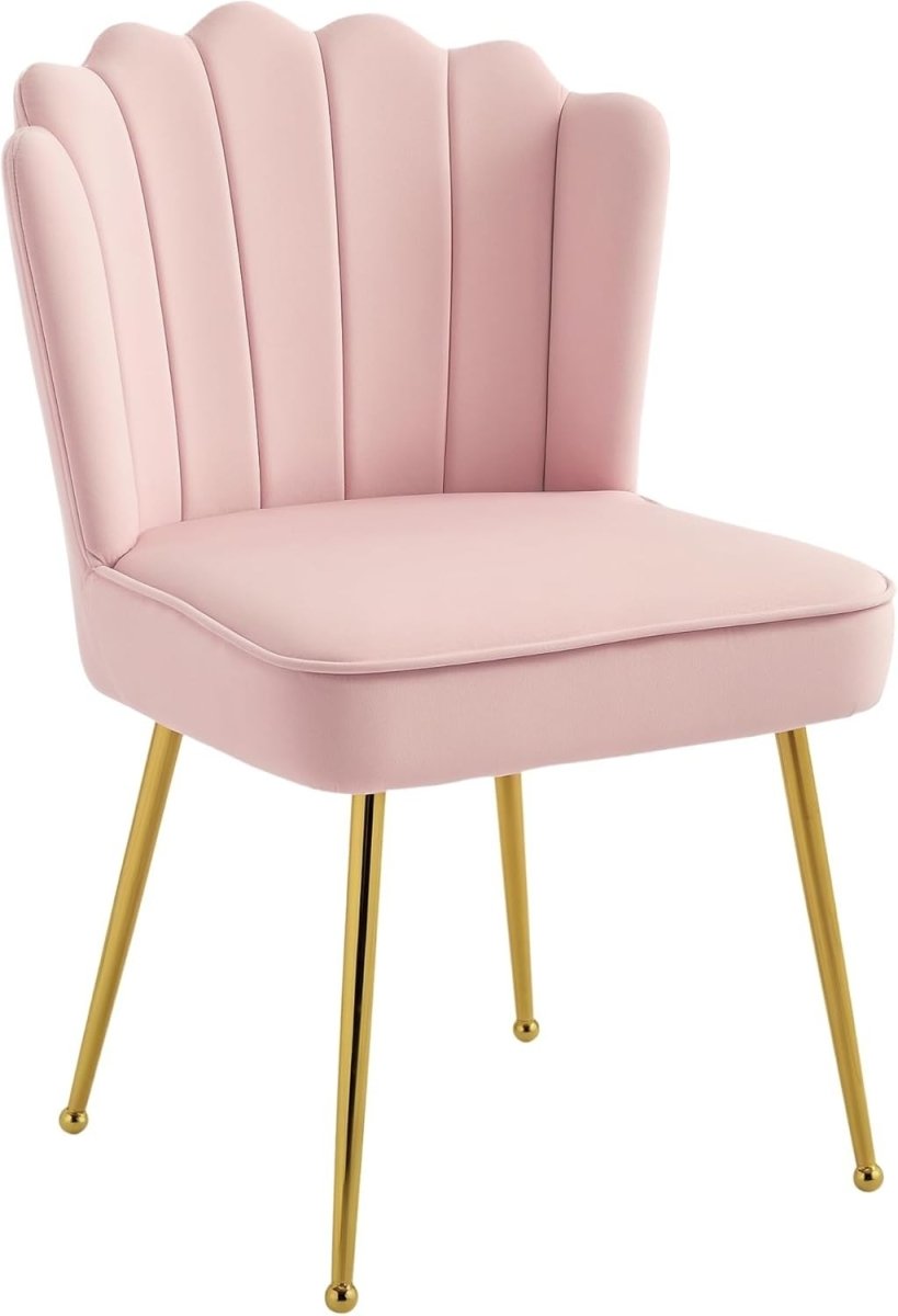 Pink Shell Velvet Accent Chair Gold Metal Legs Modern Vanity Bedroom Seat - Kwikley