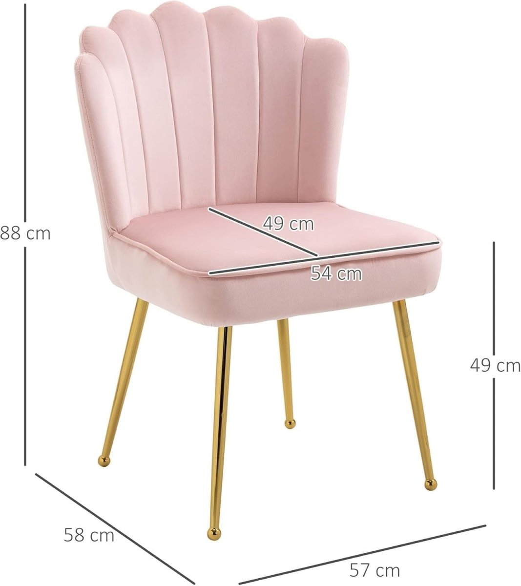 Pink Shell Velvet Accent Chair Gold Metal Legs Modern Vanity Bedroom Seat - Kwikley