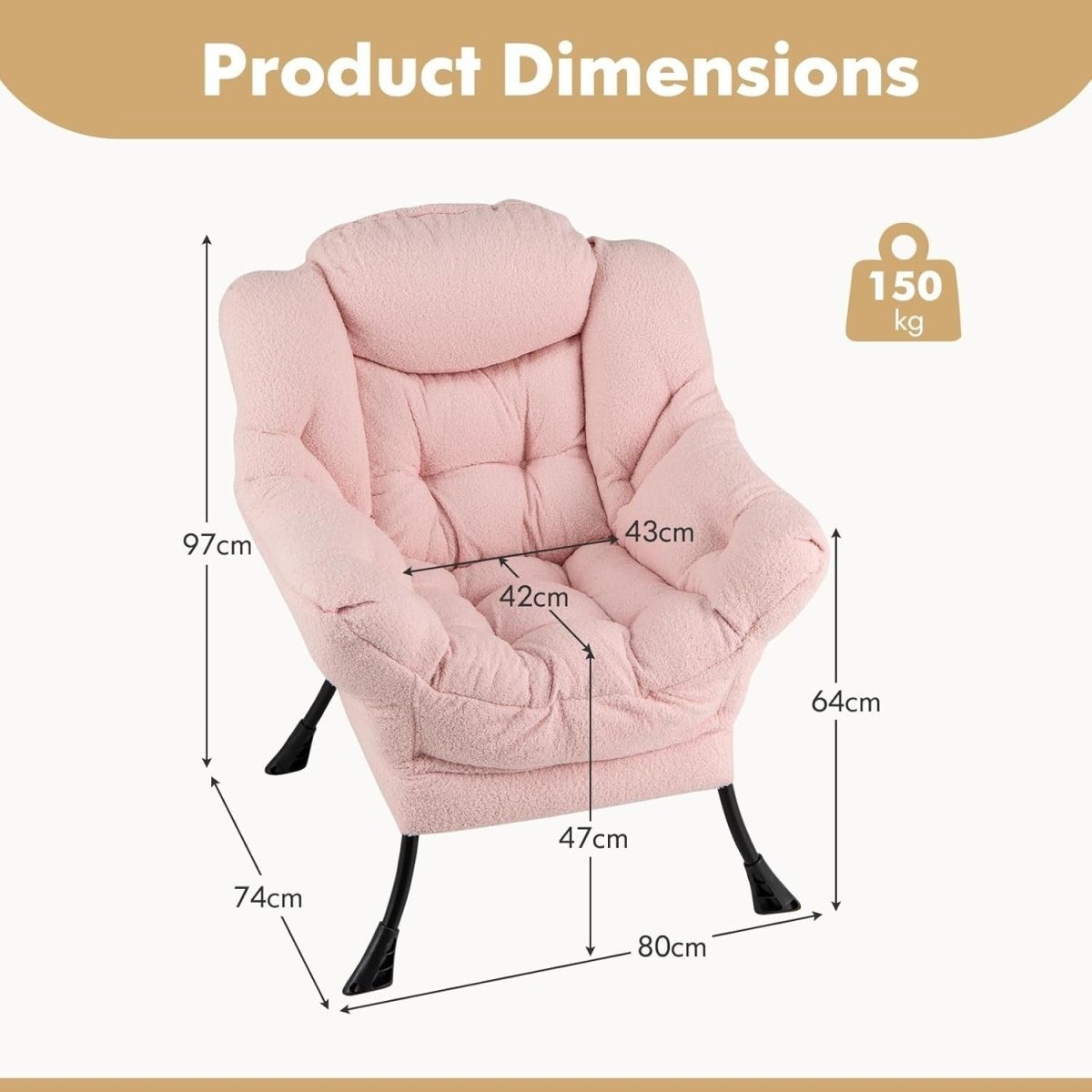Pink Sherpa Accent Chair Comfy Reading Armchair Lounge Sofa Seat - Kwikley