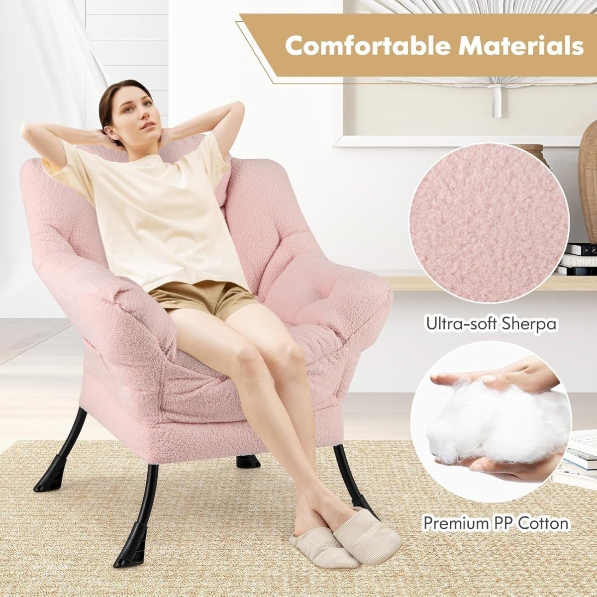 Pink Sherpa Accent Chair Comfy Reading Armchair Lounge Sofa Seat - Kwikley