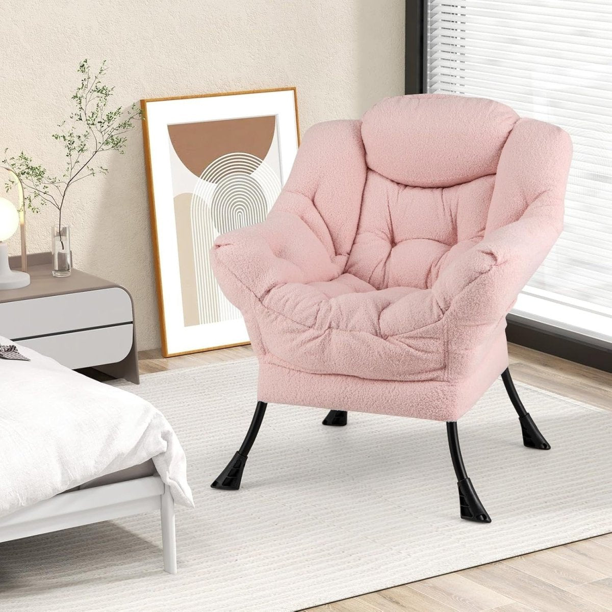 Pink Sherpa Accent Chair Comfy Reading Armchair Lounge Sofa Seat - Kwikley