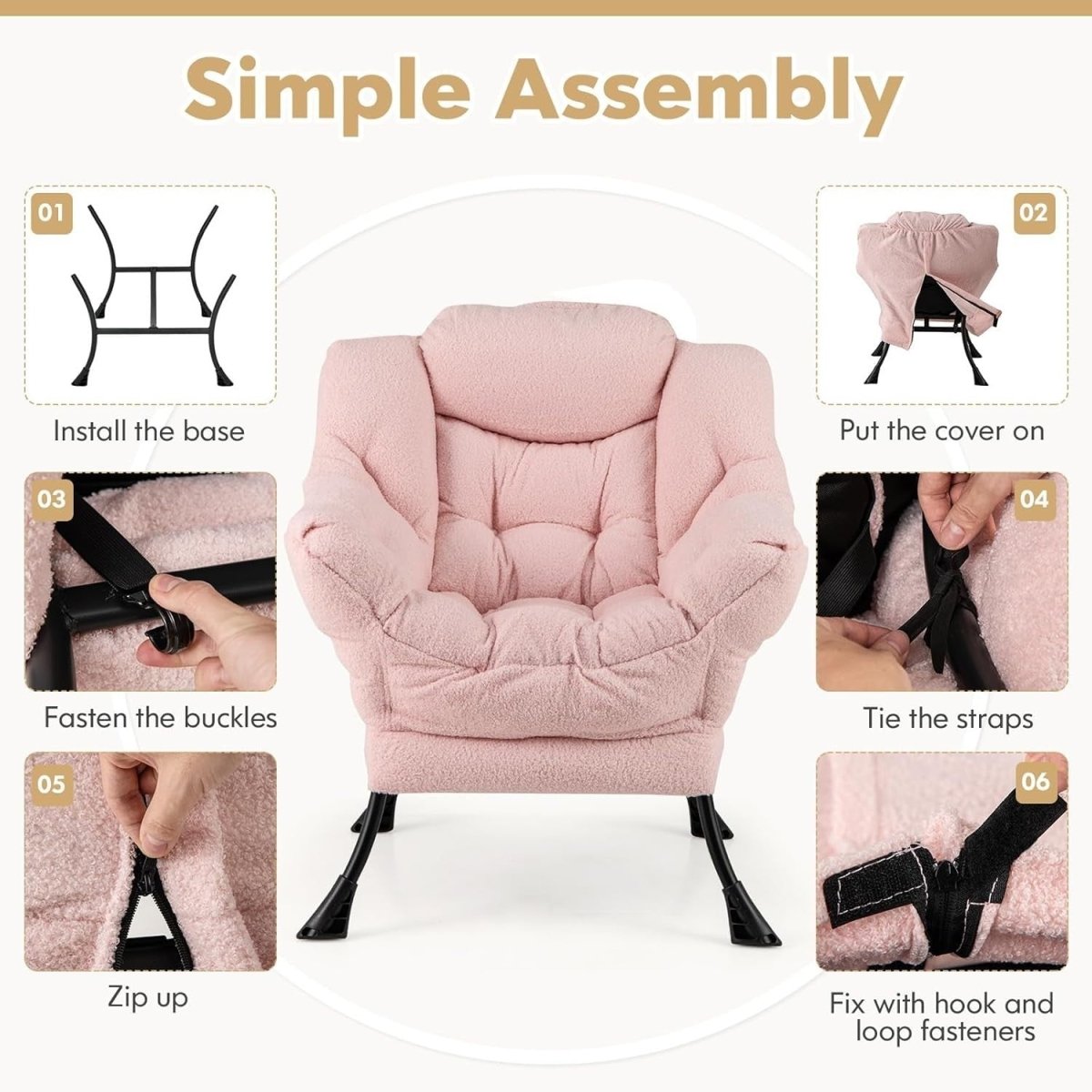 Pink Sherpa Accent Chair Comfy Reading Armchair Lounge Sofa Seat - Kwikley