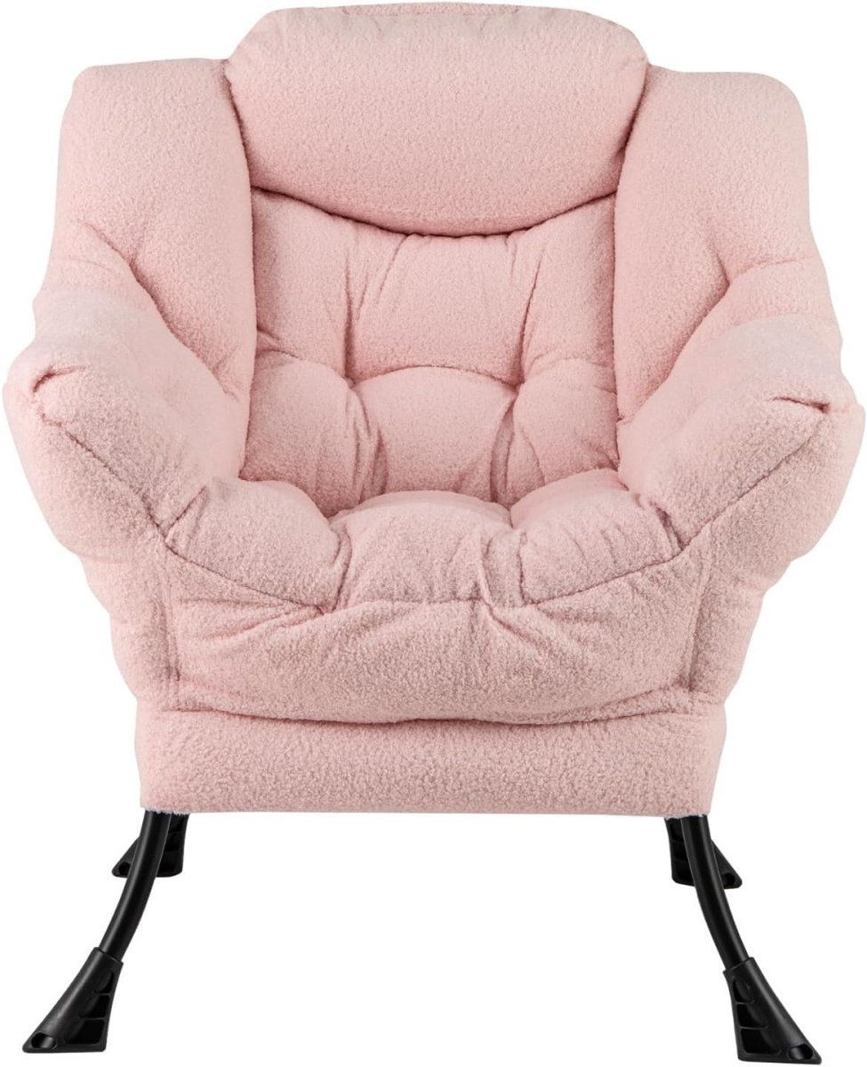 Pink Sherpa Accent Chair Comfy Reading Armchair Lounge Sofa Seat - Kwikley