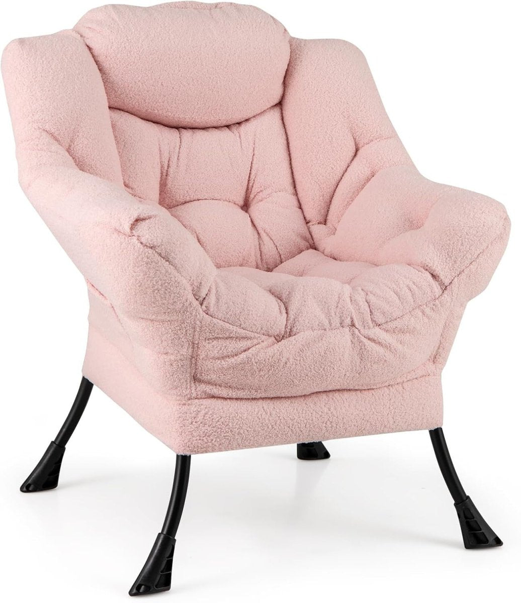 Pink Sherpa Accent Chair Comfy Reading Armchair Lounge Sofa Seat - Kwikley