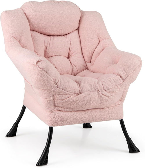 Pink Sherpa Accent Chair Comfy Reading Armchair Lounge Sofa Seat - Kwikley