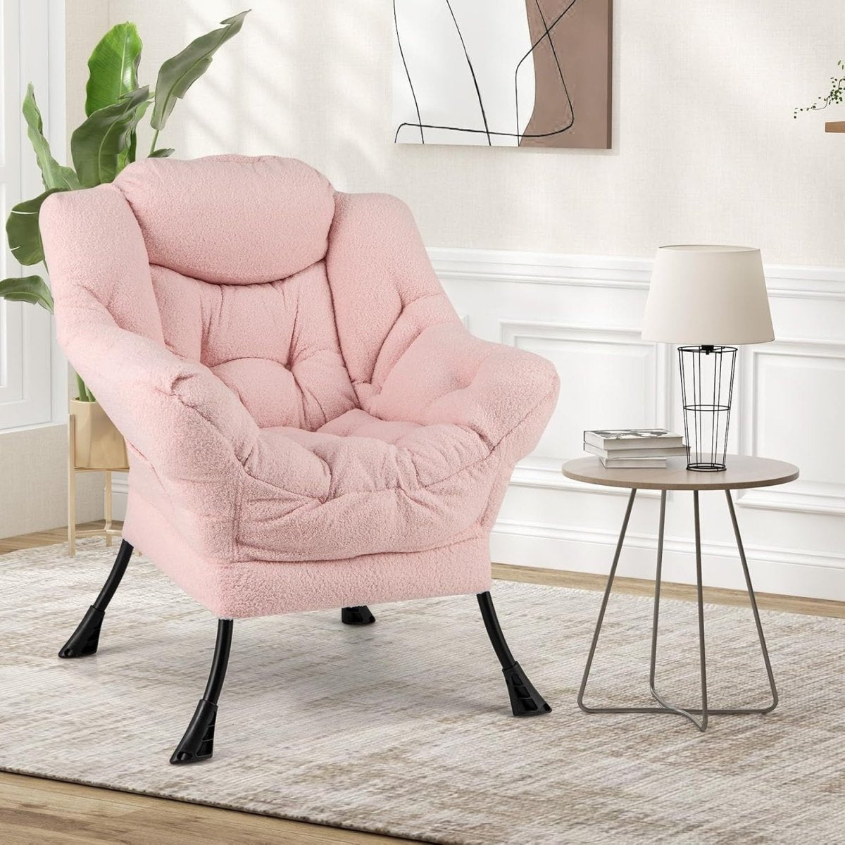 Pink Sherpa Accent Chair Comfy Reading Armchair Lounge Sofa Seat - Kwikley