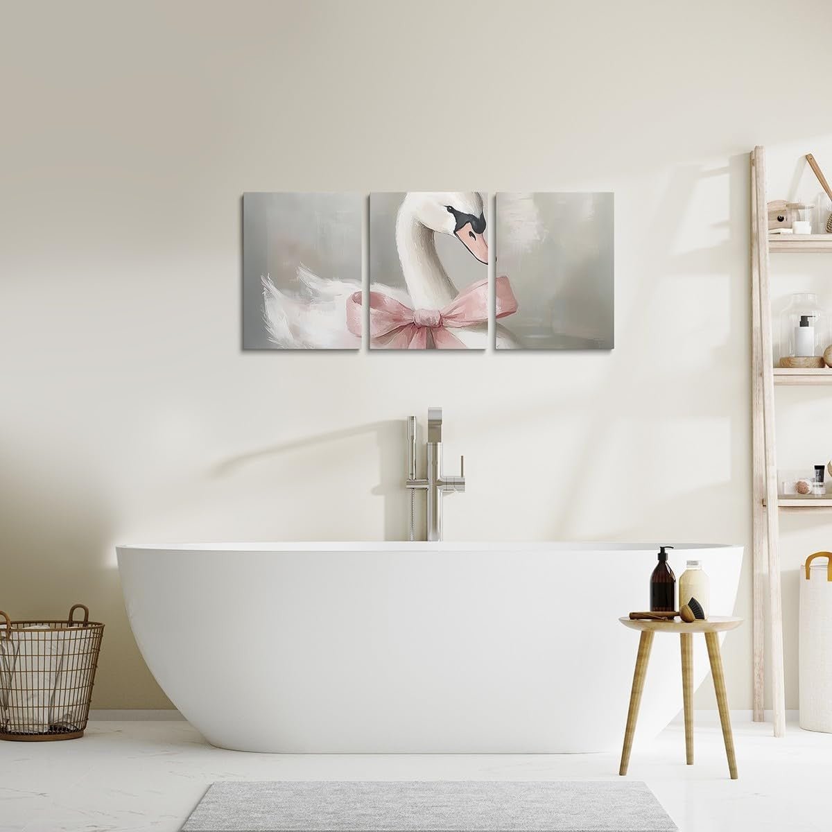 Pink Swan Canvas Wall Art Set of 3 Framed Preppy Decor - Kwikley