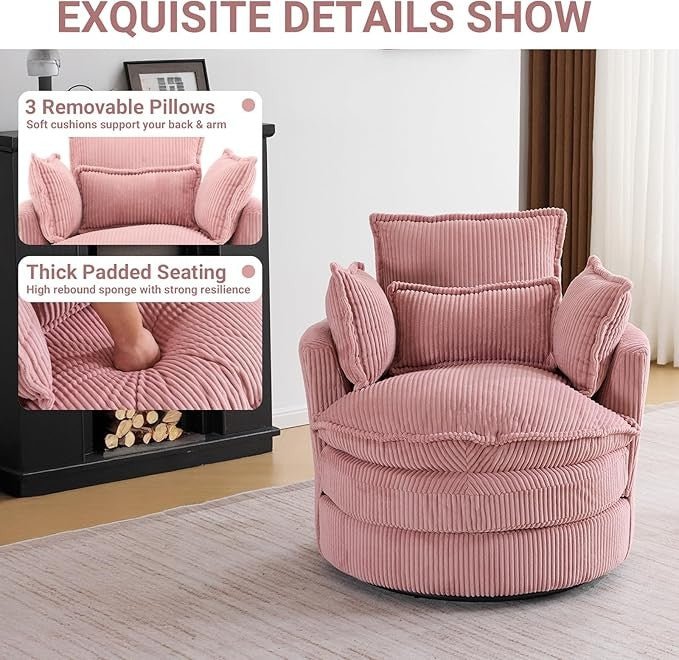 Pink Swivel Barrel Accent Chair 360° Rotating Cuddle Tub Armchair - Kwikley