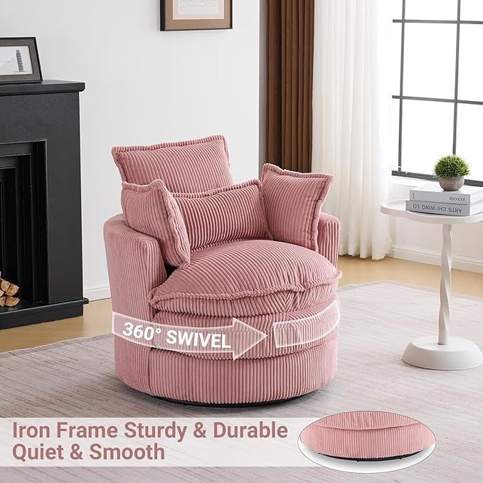 Pink Swivel Barrel Accent Chair 360° Rotating Cuddle Tub Armchair - Kwikley