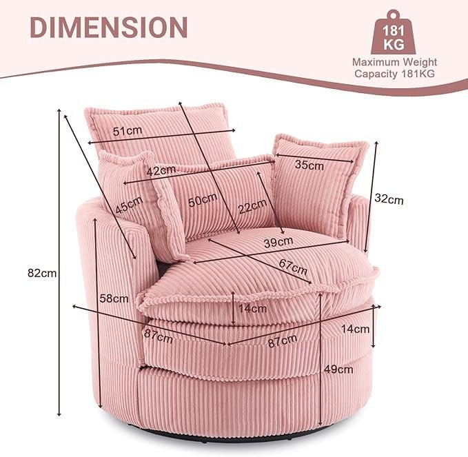 Pink Swivel Barrel Accent Chair 360° Rotating Cuddle Tub Armchair - Kwikley