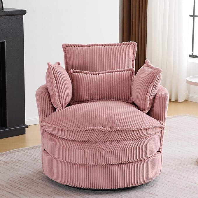 Pink Swivel Barrel Accent Chair 360° Rotating Cuddle Tub Armchair - Kwikley