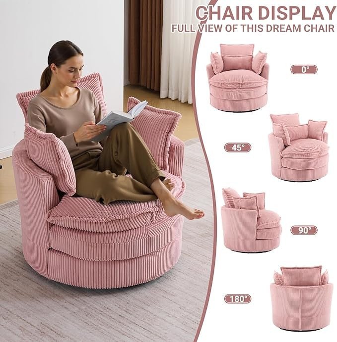 Pink Swivel Barrel Accent Chair 360° Rotating Cuddle Tub Armchair - Kwikley
