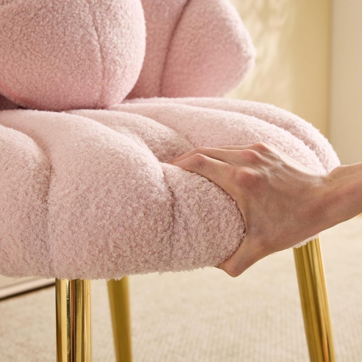Pink Teddy Accent Chair Gold Legs Vanity Dressing Table Armchair - Kwikley