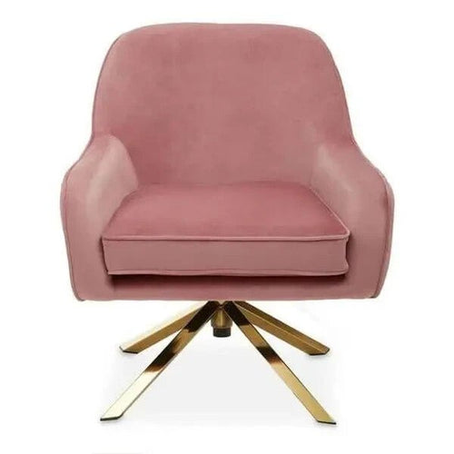 Pink Velvet Accent Chair with Gold Cross Base Swivel Armchair Seat - Kwikley