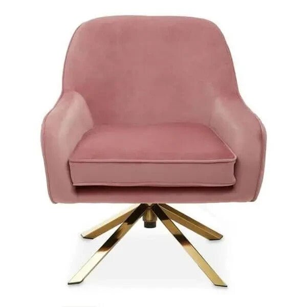 Pink Velvet Accent Chair with Gold Cross Base Swivel Armchair Seat - Kwikley