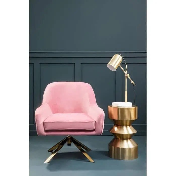 Pink Velvet Accent Chair with Gold Cross Base Swivel Armchair Seat - Kwikley