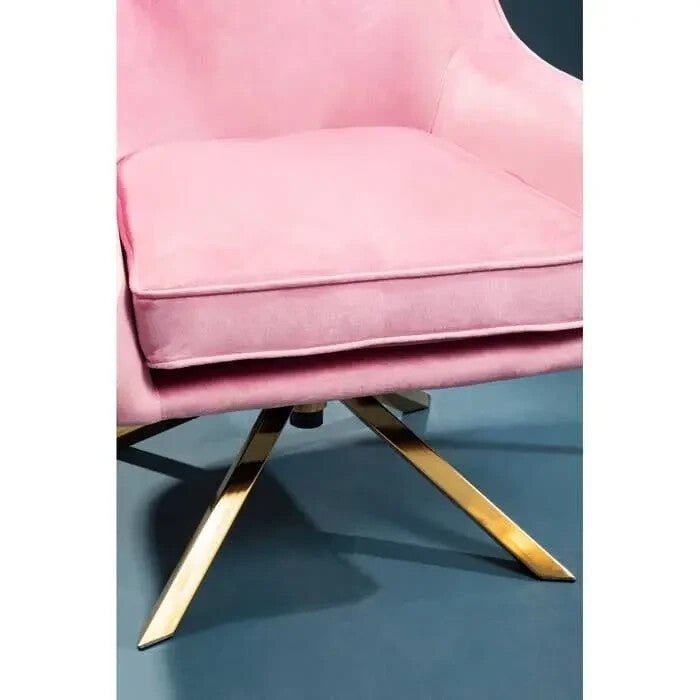 Pink Velvet Accent Chair with Gold Cross Base Swivel Armchair Seat - Kwikley