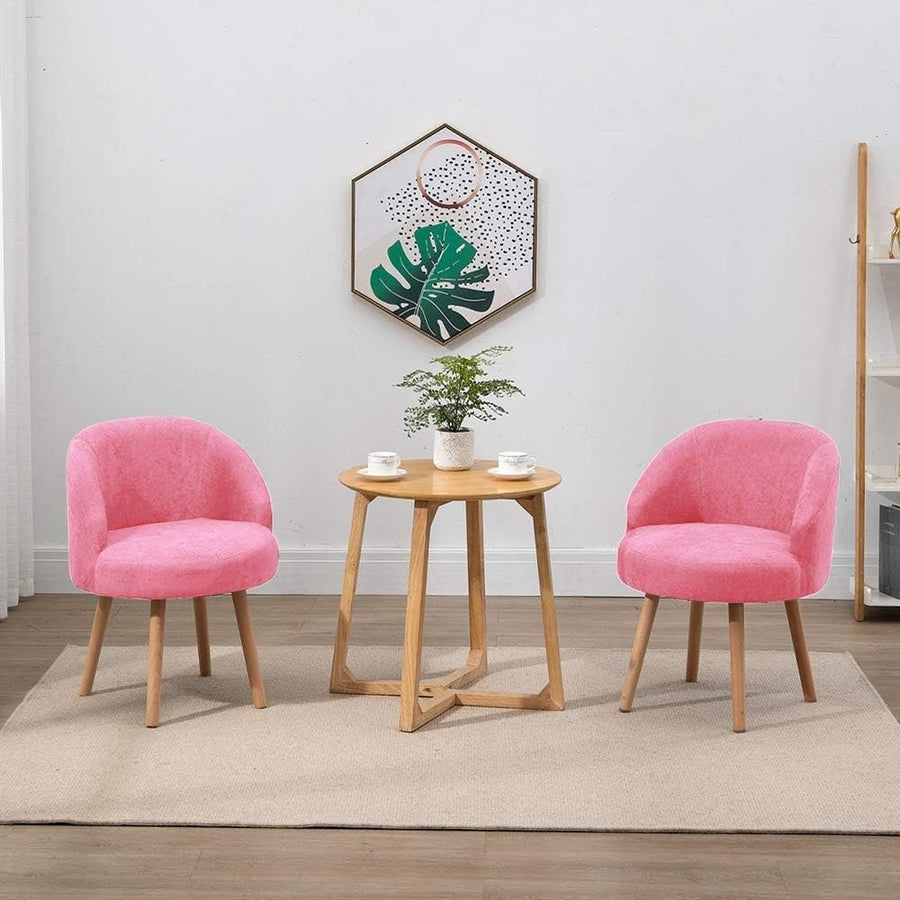 Pink Velvet Accent Chairs Set of 2 Small Tub Armchairs Wood Legs - Kwikley