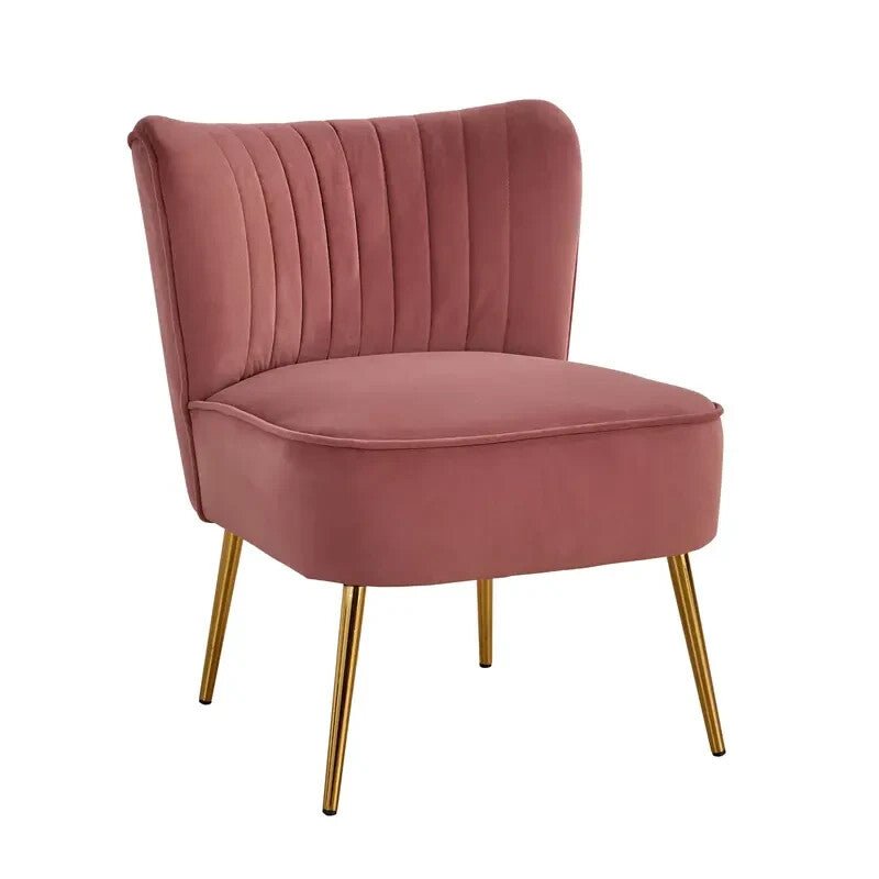 Pink Velvet Armless Accent Chair with Gold Legs Modern Bedroom Lounge Seat - Kwikley