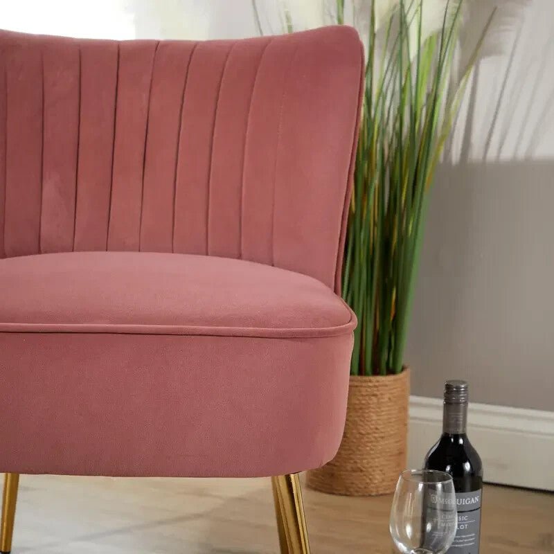 Pink Velvet Armless Accent Chair with Gold Legs Modern Bedroom Lounge Seat - Kwikley