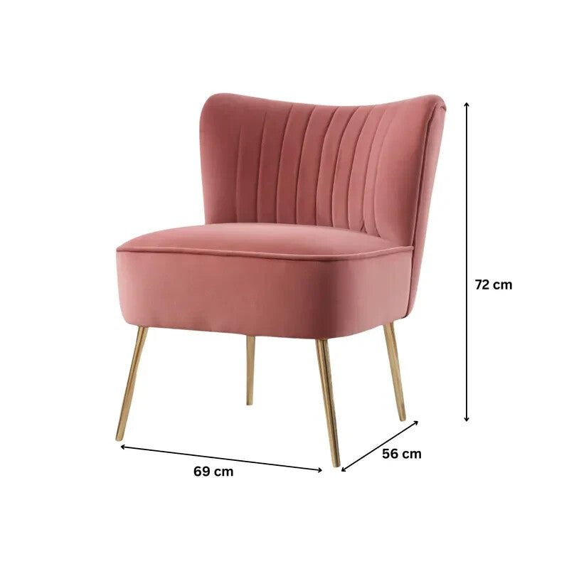 Pink Velvet Armless Accent Chair with Gold Legs Modern Bedroom Lounge Seat - Kwikley