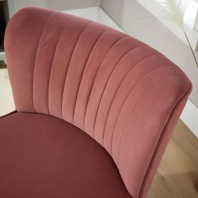 Pink Velvet Armless Accent Chair with Gold Legs Modern Bedroom Lounge Seat - Kwikley