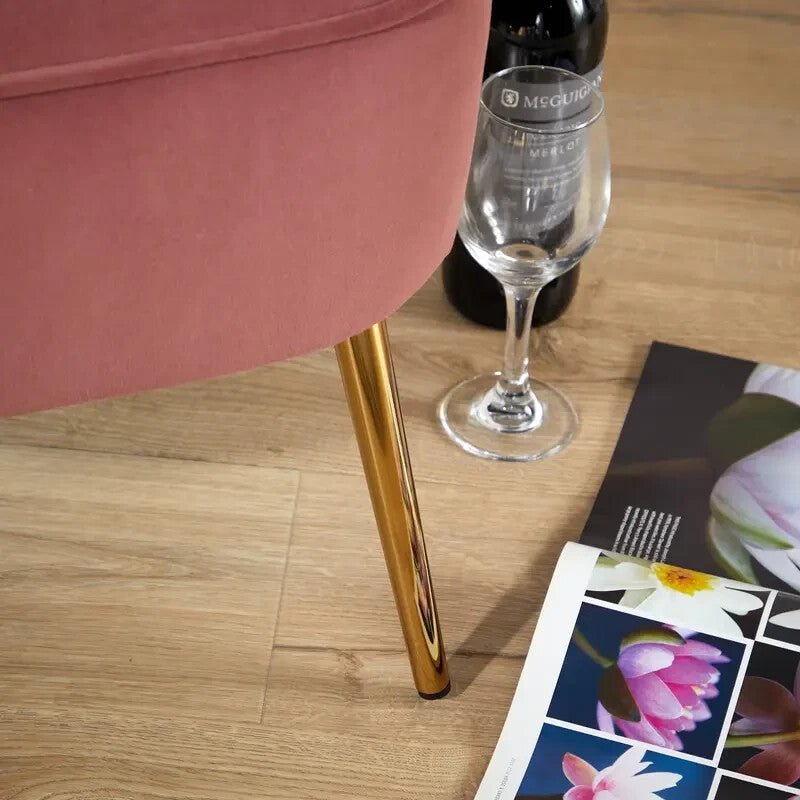 Pink Velvet Armless Accent Chair with Gold Legs Modern Bedroom Lounge Seat - Kwikley