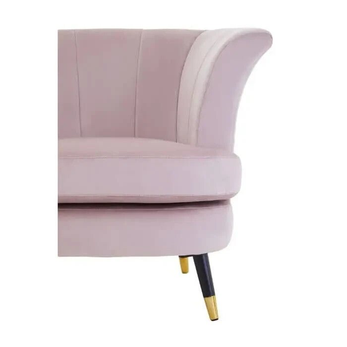 Pink Velvet Curved Accent Chair Scalloped Back Gold Legs Lounge Armchair - Kwikley