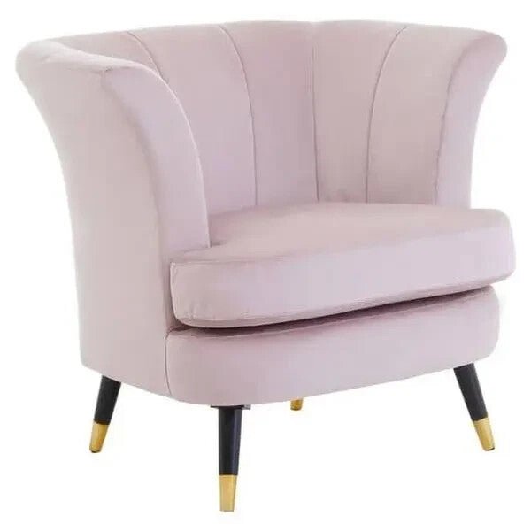 Pink Velvet Curved Accent Chair Scalloped Back Gold Legs Lounge Armchair - Kwikley