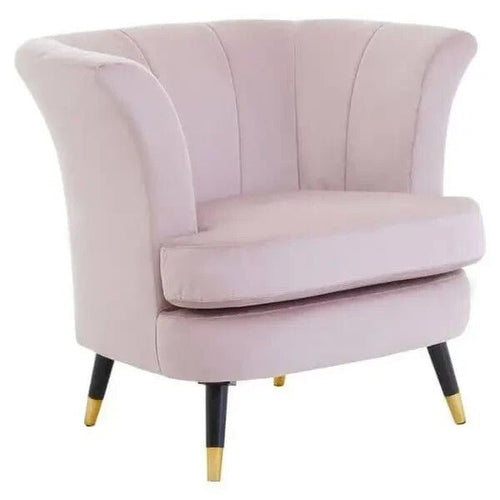 Pink Velvet Curved Accent Chair Scalloped Back Gold Legs Lounge Armchair - Kwikley