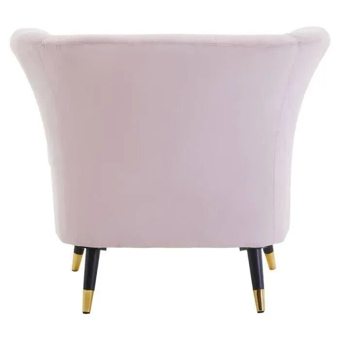 Pink Velvet Curved Accent Chair Scalloped Back Gold Legs Lounge Armchair - Kwikley