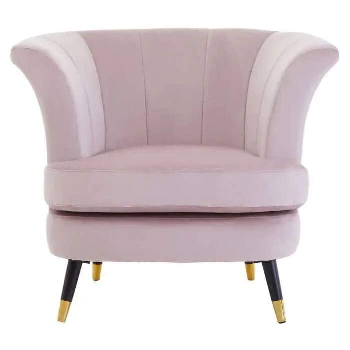 Pink Velvet Curved Accent Chair Scalloped Back Gold Legs Lounge Armchair - Kwikley
