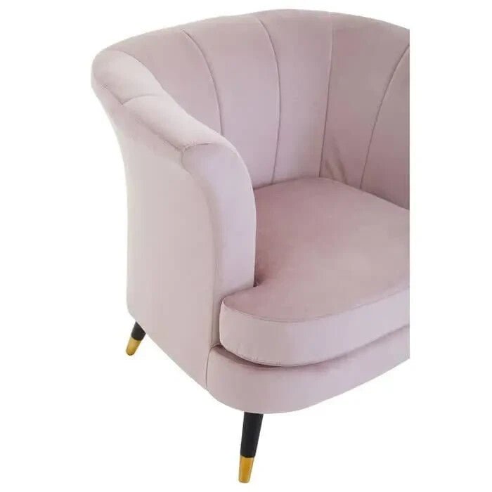 Pink Velvet Curved Accent Chair Scalloped Back Gold Legs Lounge Armchair - Kwikley