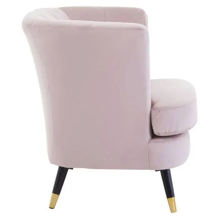 Pink Velvet Curved Accent Chair Scalloped Back Gold Legs Lounge Armchair - Kwikley