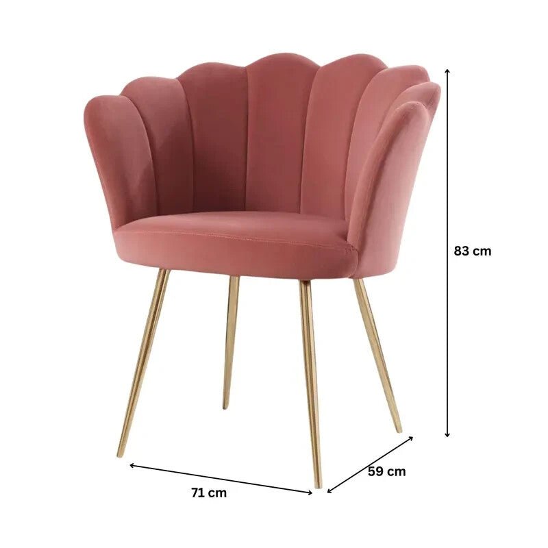 Pink Velvet Scallop Accent Chair Gold Legs Modern Round Back Armchair - Kwikley
