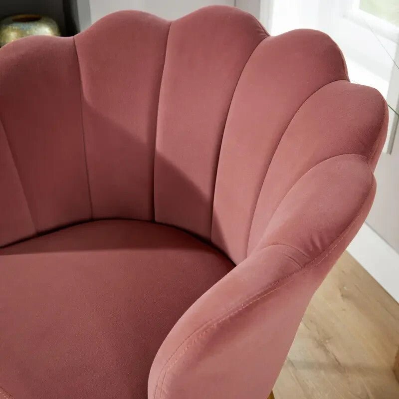 Pink Velvet Scallop Accent Chair Gold Legs Modern Round Back Armchair - Kwikley
