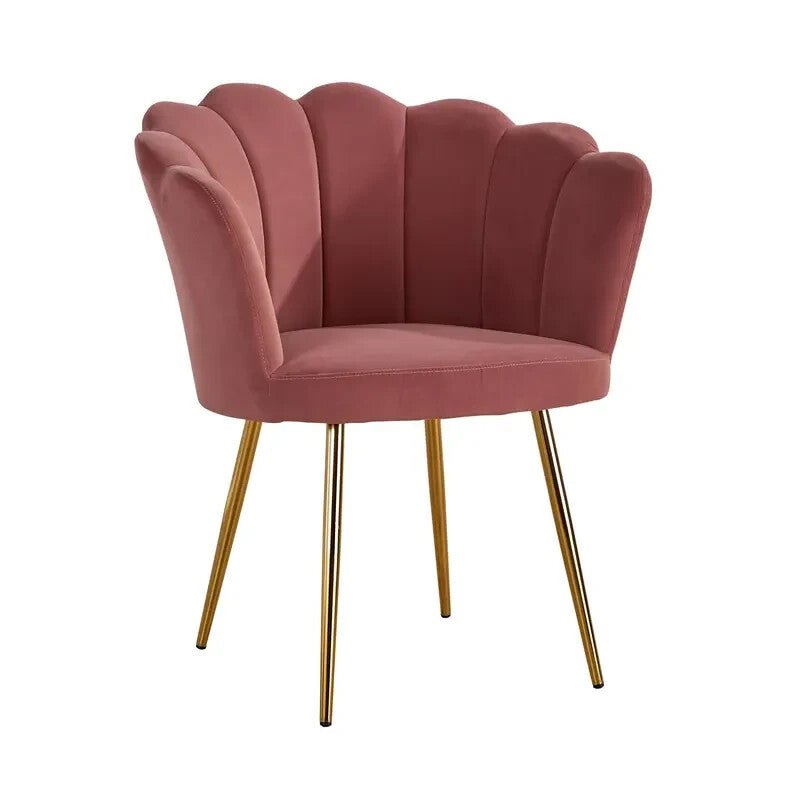 Pink Velvet Scallop Accent Chair Gold Legs Modern Round Back Armchair - Kwikley
