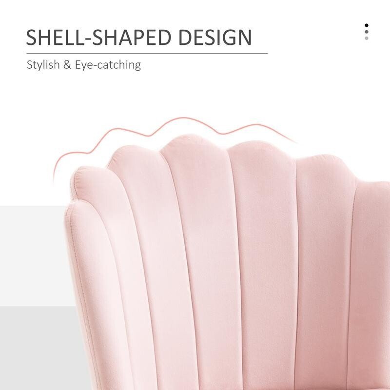 Pink Velvet Shell Accent Chair Glam Makeup Vanity Seat Gold Metal Legs - Kwikley