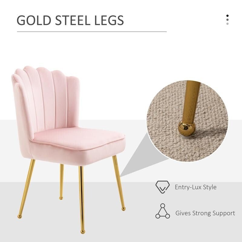Pink Velvet Shell Accent Chair Glam Makeup Vanity Seat Gold Metal Legs - Kwikley