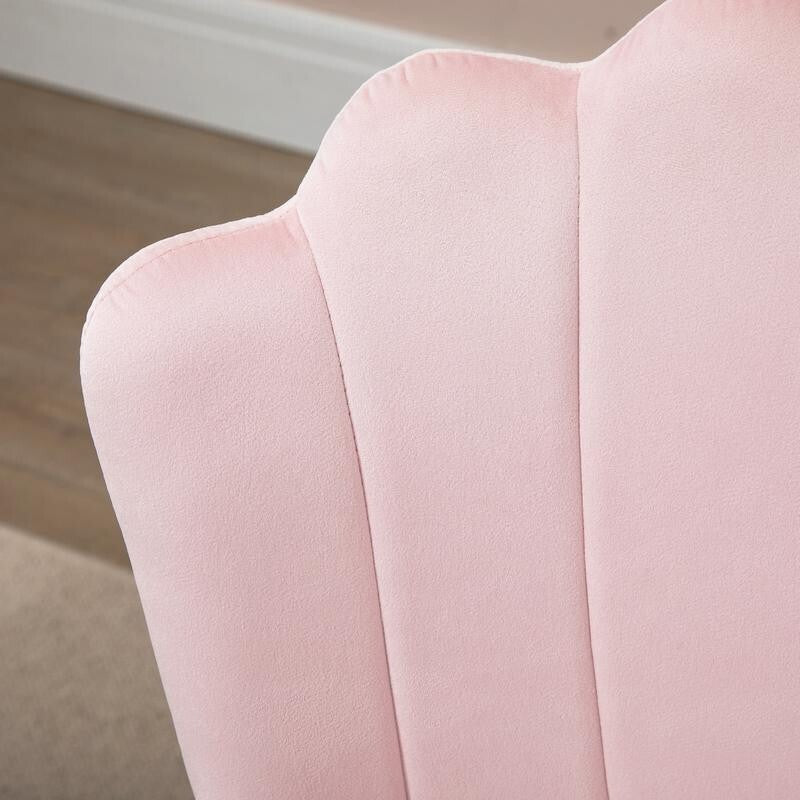 Pink Velvet Shell Accent Chair Glam Makeup Vanity Seat Gold Metal Legs - Kwikley