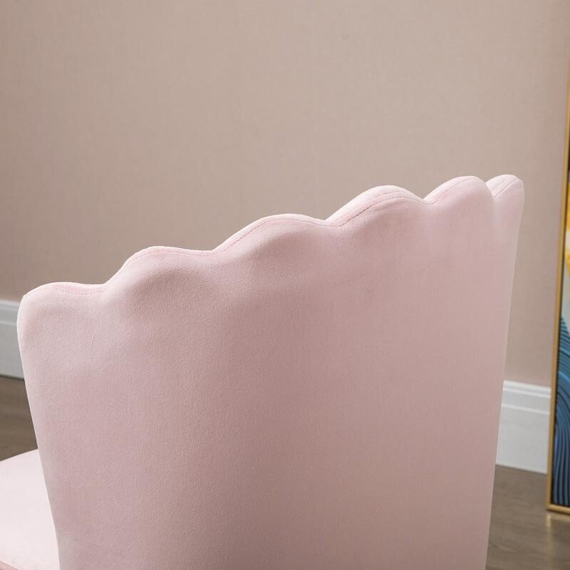 Pink Velvet Shell Accent Chair Glam Makeup Vanity Seat Gold Metal Legs - Kwikley