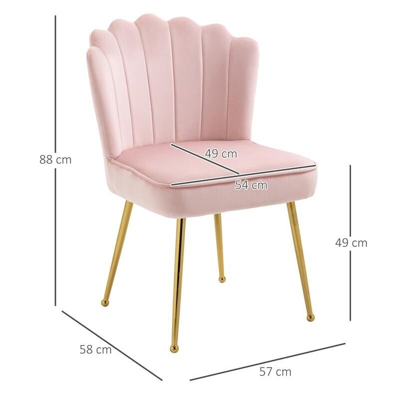 Pink Velvet Shell Accent Chair Glam Makeup Vanity Seat Gold Metal Legs - Kwikley