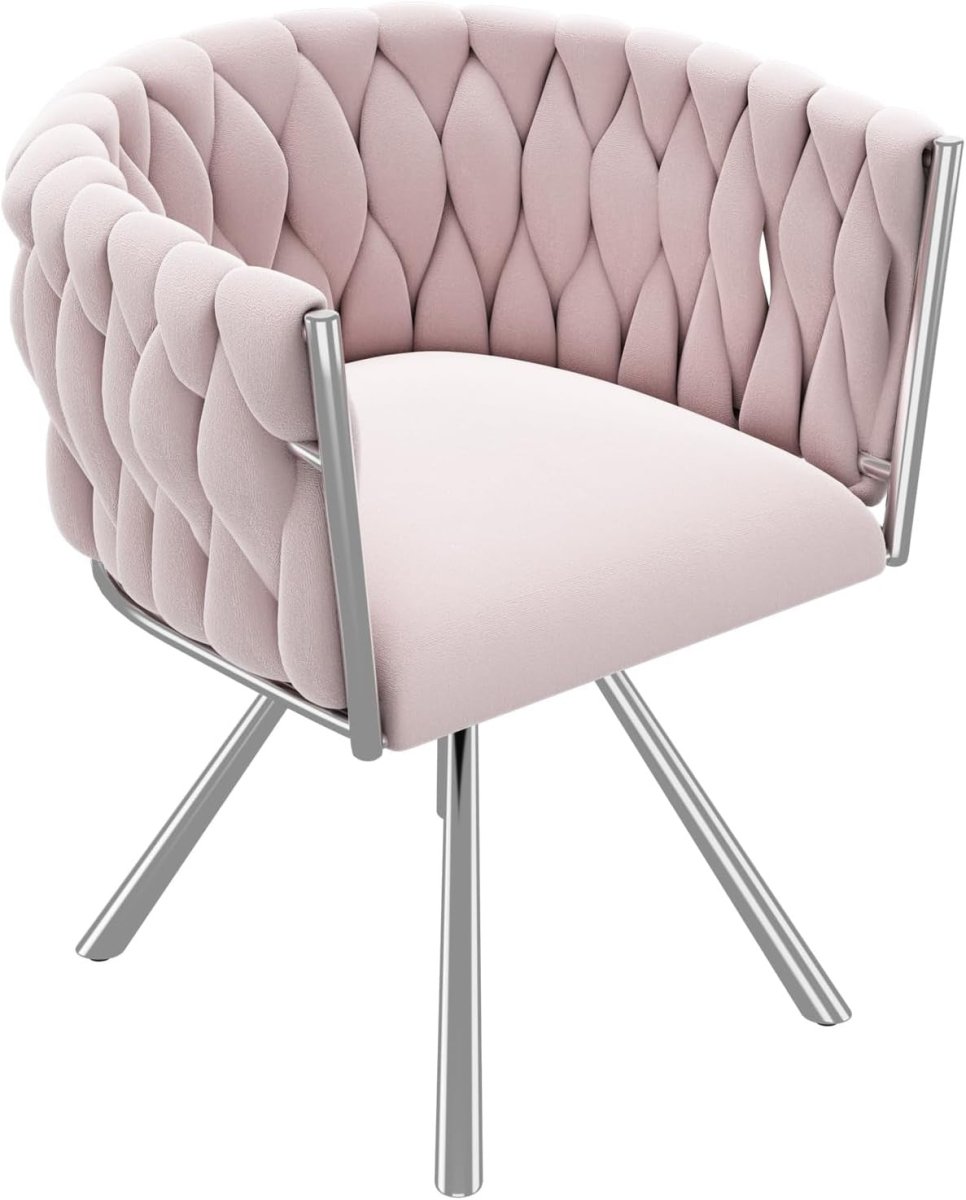 Pink Velvet Swivel Dining Chair 360° Accent Armchair Metal Legs - Kwikley