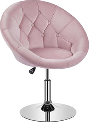Pink Velvet Swivel Vanity Chair Adjustable Tufted Armchair for Dressing Table - Kwikley