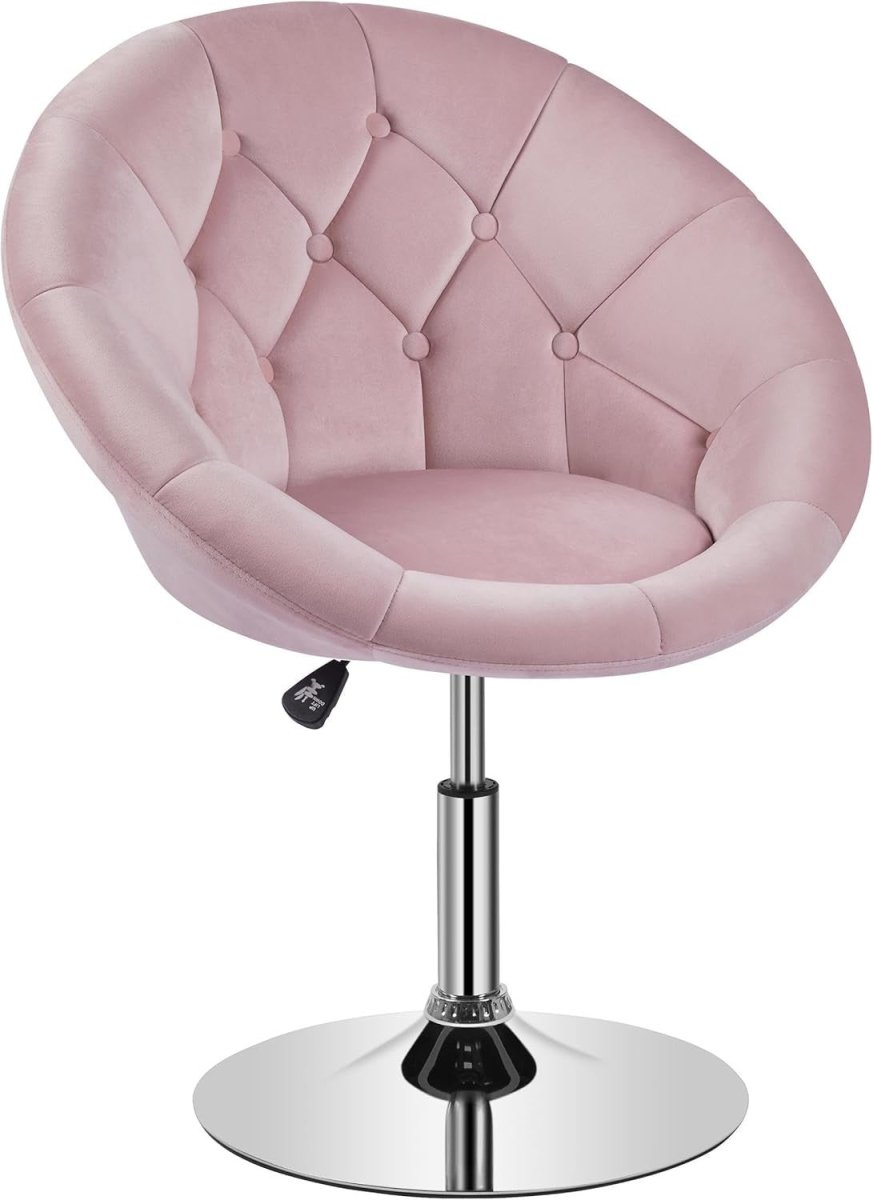 Pink Velvet Swivel Vanity Chair Adjustable Tufted Armchair for Dressing Table - Kwikley