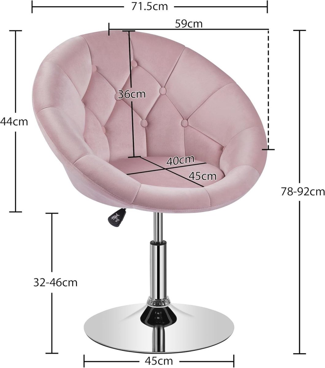 Pink Velvet Swivel Vanity Chair Adjustable Tufted Armchair for Dressing Table - Kwikley