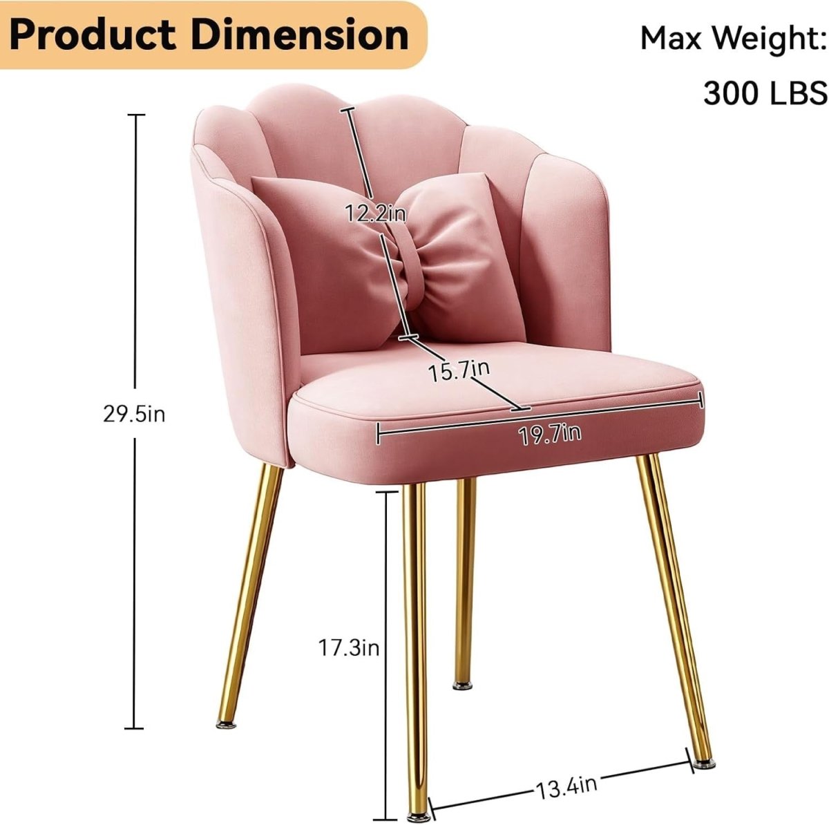 Pink Velvet Tub Chair Petal Back Vanity Armchair with Metal Legs & Footpads - Kwikley