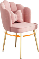 Pink Velvet Tub Chair Petal Back Vanity Armchair with Metal Legs & Footpads
