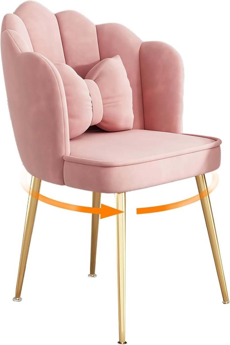 Pink Velvet Tub Chair Petal Back Vanity Armchair with Metal Legs & Footpads - Kwikley