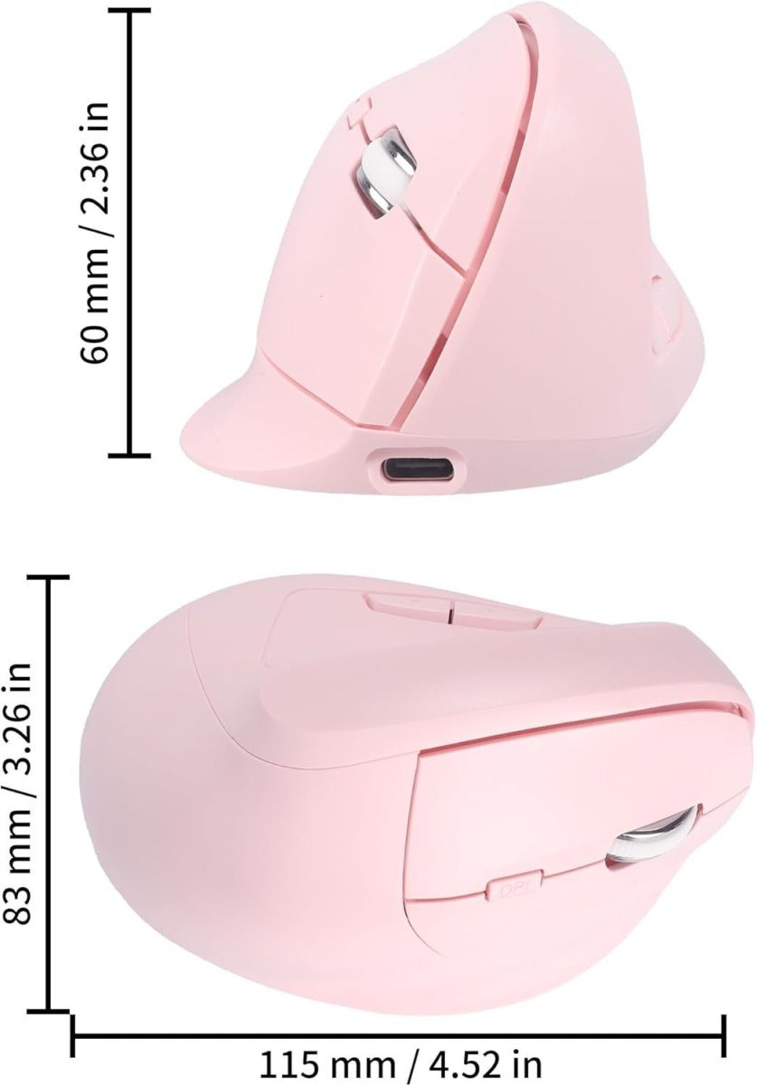 Pink Vertical Wireless Mouse Bluetooth Silent Rechargeable 7 Button - Kwikley